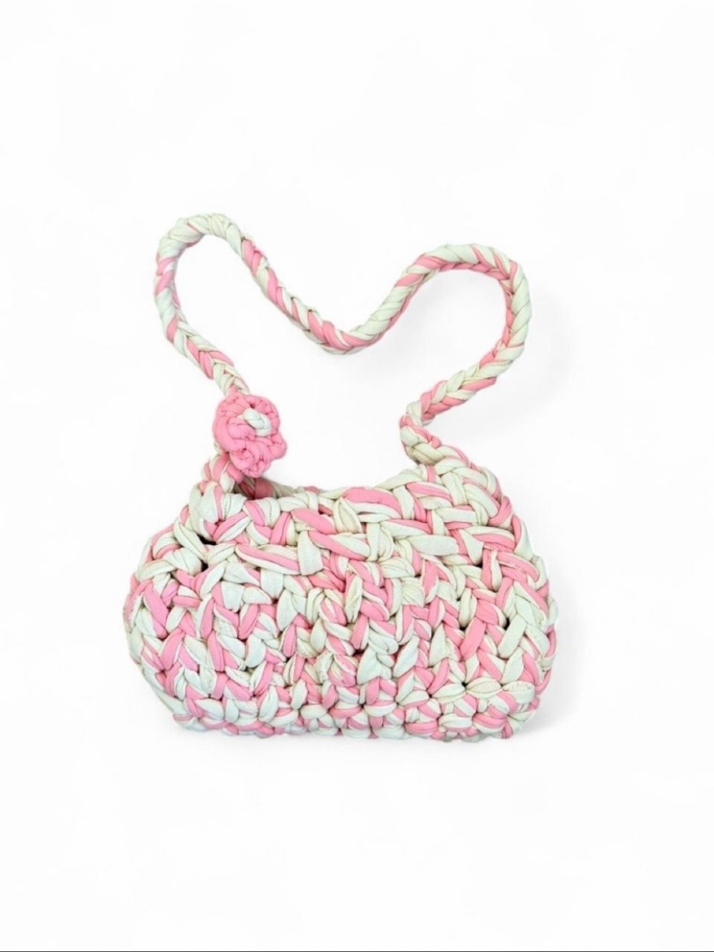 Kids Crochet Shoulder Bag in Pink and Mint